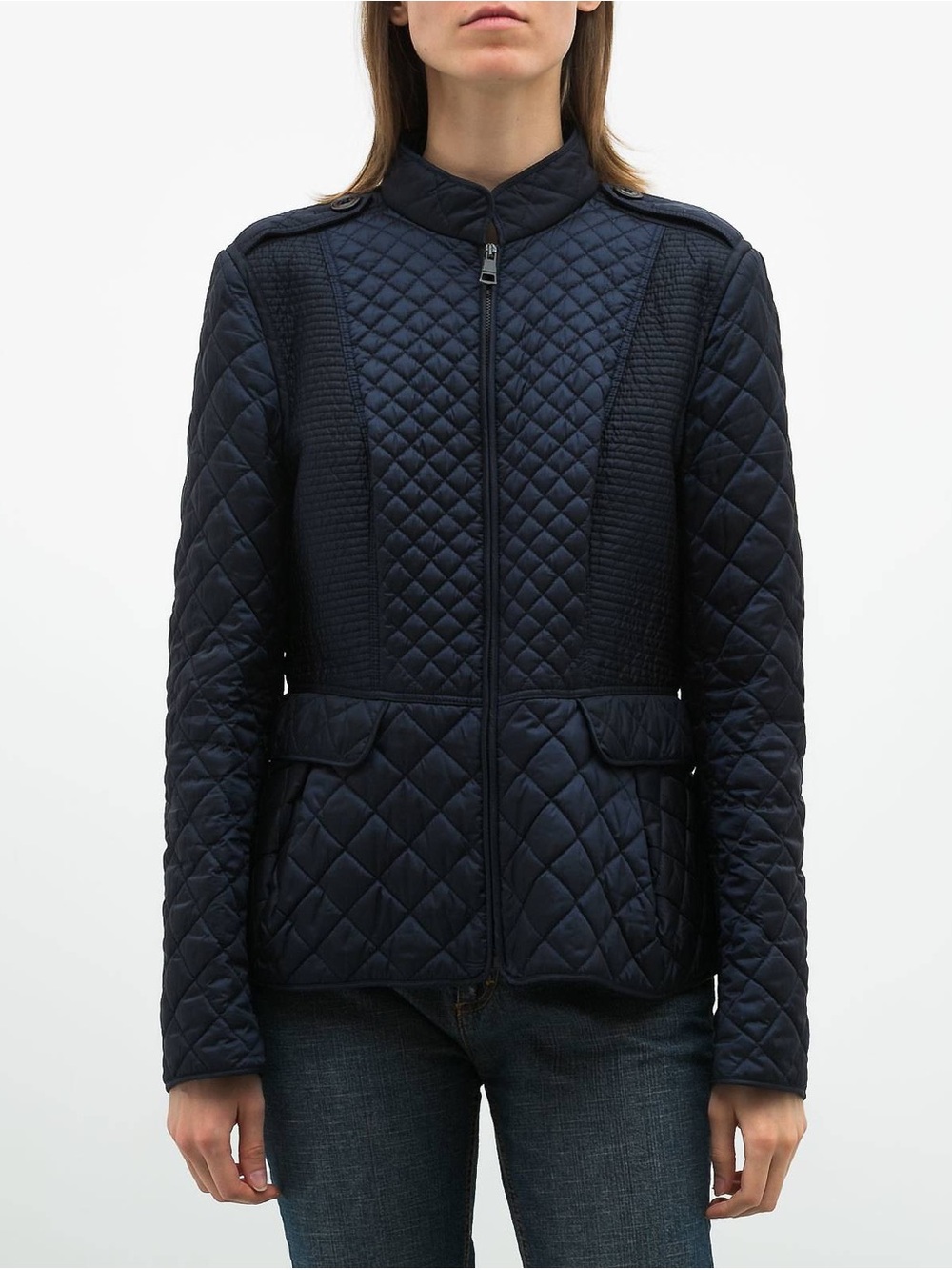 Burberry London Navy Quilted Jacket XS Diamond Stitch Zip Coat